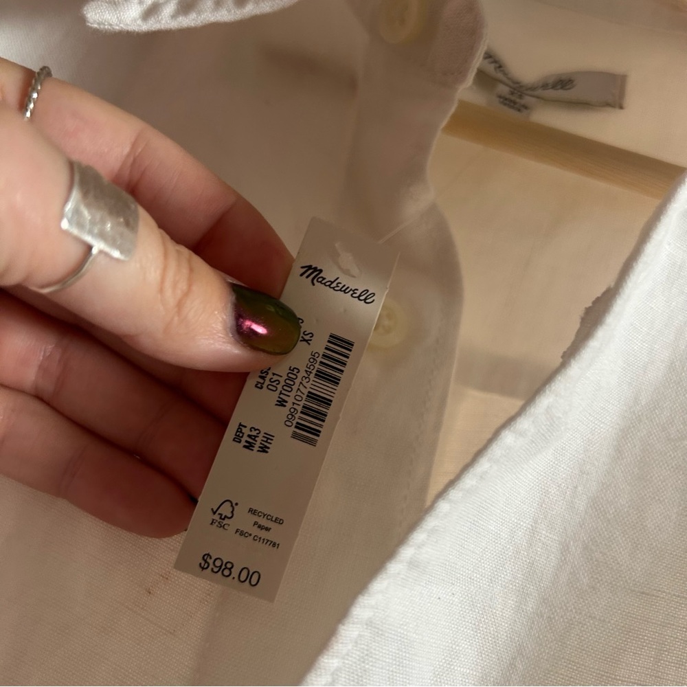 Madewell Men's Button Up Short Sleeve Shirt Cotton Linen Blend White NWT Size XS - Picture 5 of 8